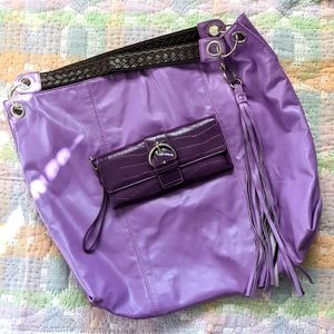 Vintage Purple Bag By Chateau- large purse with matching purple Wallet set